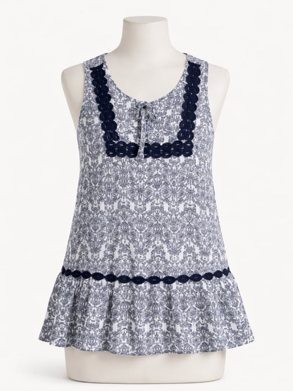 Dept222 Tank Tunic Top - Size Small - Navy and White - EUC
